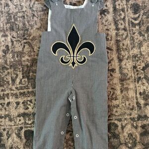 Black and White Checkered Baby Romper with Fleur-de-lis